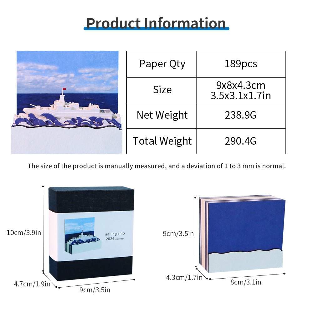 3D-Kalender 2026 - Segelschiff