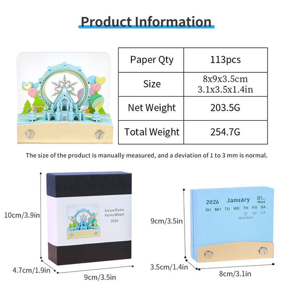 3D Calendar 2026 - Snowflake Ferris Wheel