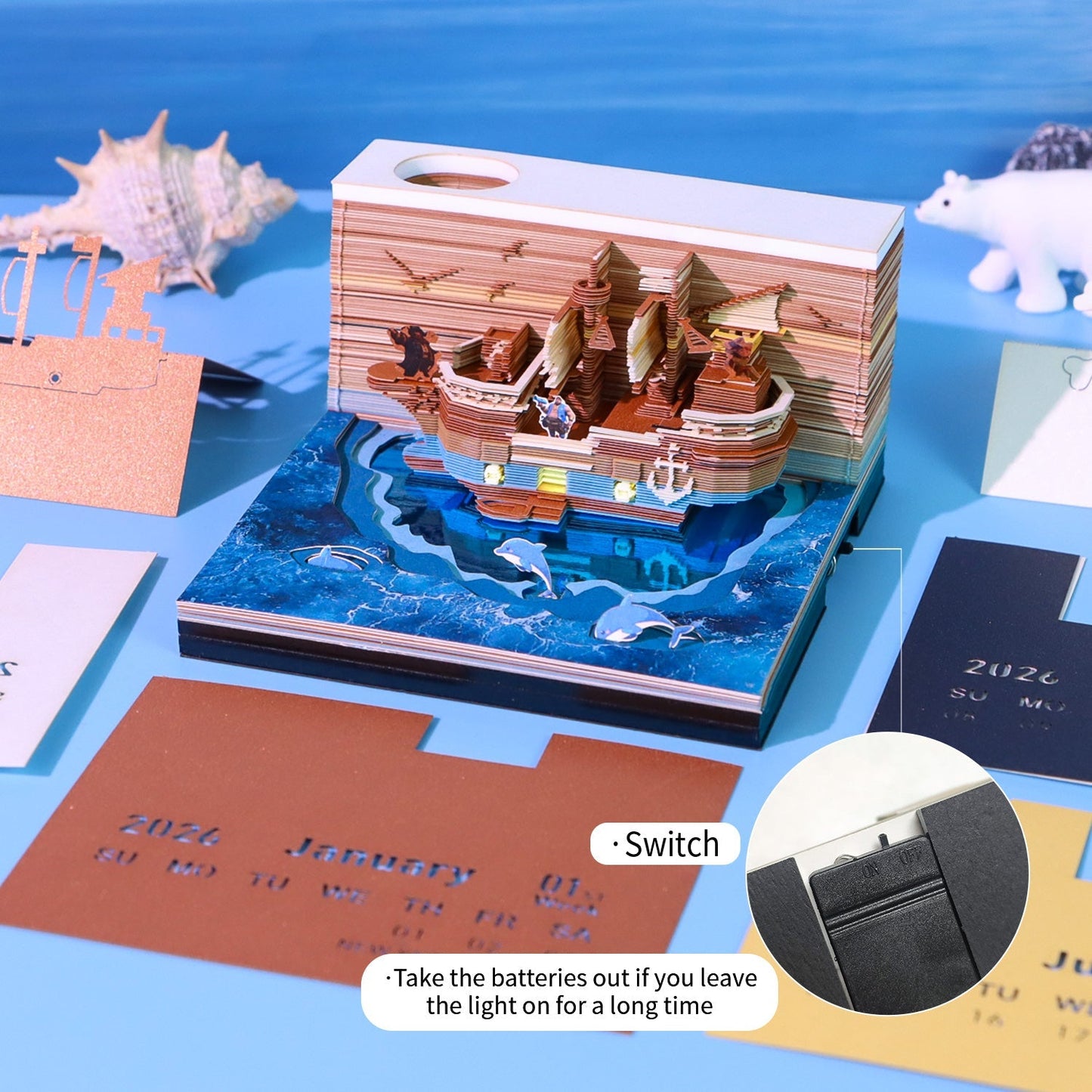 3D Calendar 2026 - Pirate Ship