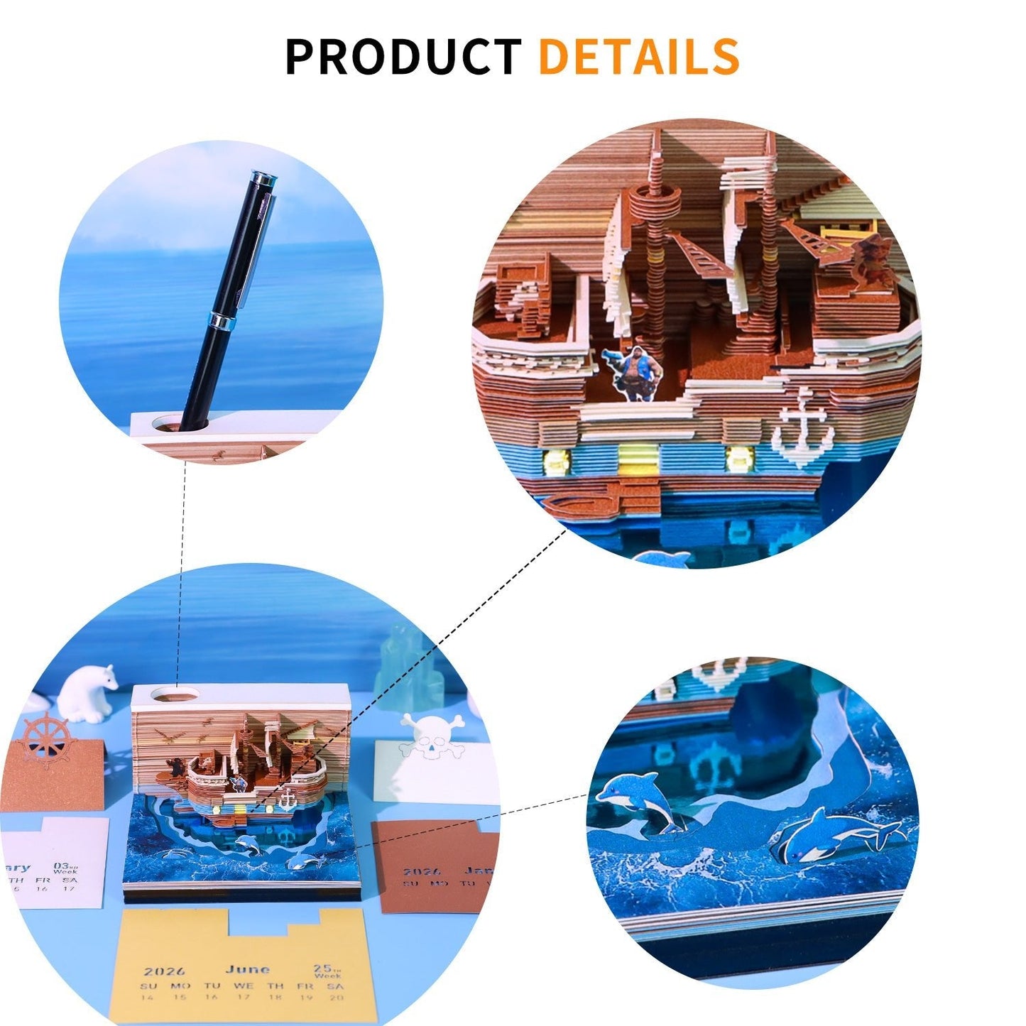 3D Calendar 2026 - Pirate Ship